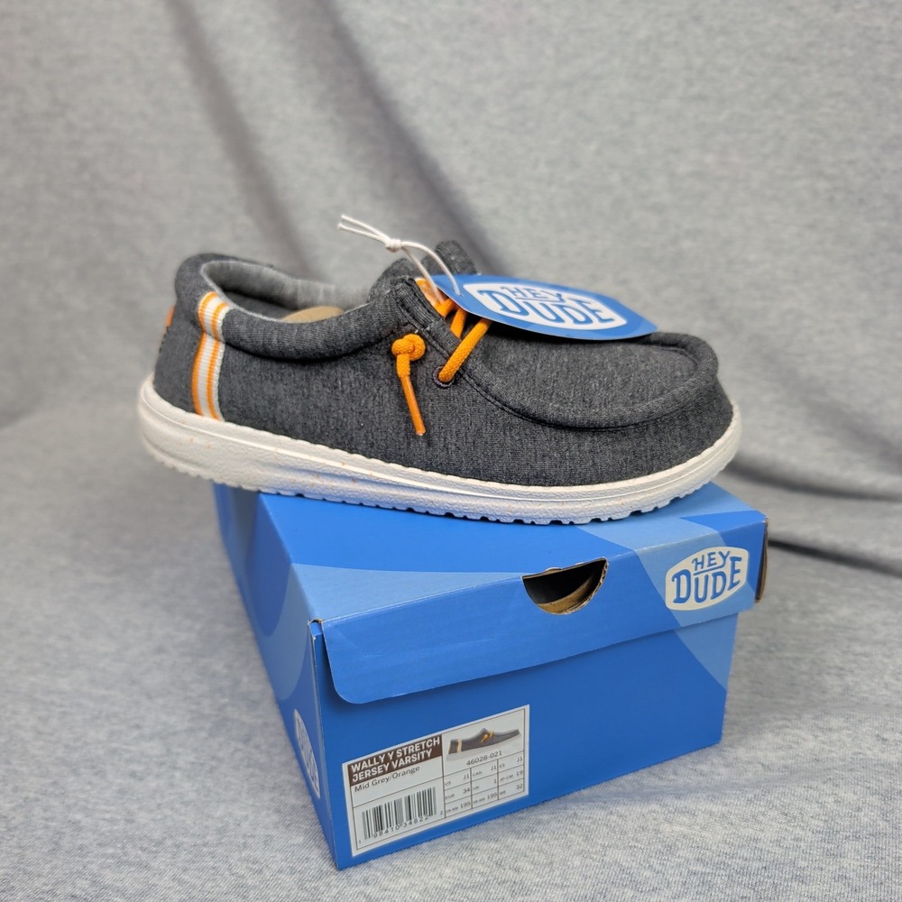 Hey Dude Wally Y Stretch Jersey Varsity Mid Grey Orange Kids Shoes 46028-021 J1